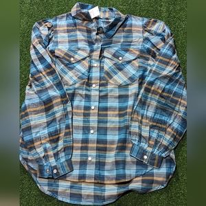 CATO est 1946 100% cotton button down balloon sleeve flannelette size small